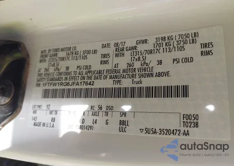 2018 Ford F-150 Raptor из США, поврежденный, VIN 1FTFW1RG6JFA17642